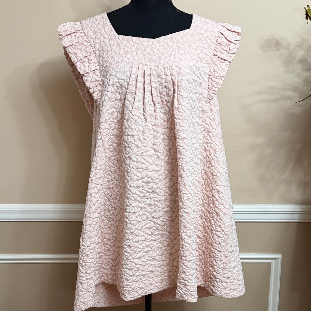 Pale Pink Textured Ruffled Sleeve Dress - Picture 3 of 16